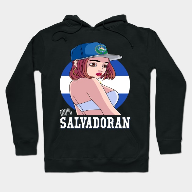 100% Salvadoran Latina Girl El Salvador Flag Pride Hoodie by Noseking